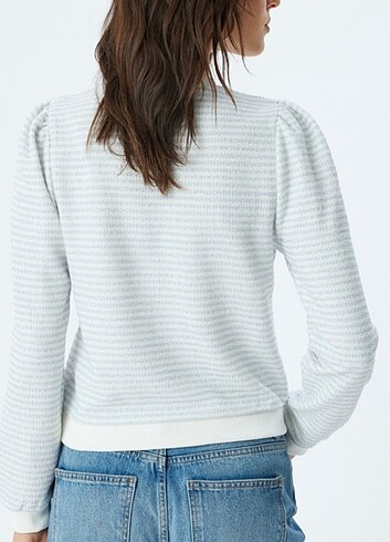 Koton Koton Düğmeli Çizgili Tüvit Sweatshirt