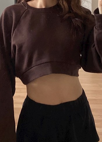 Kahverengi Kadın Crop Sweatshirt
