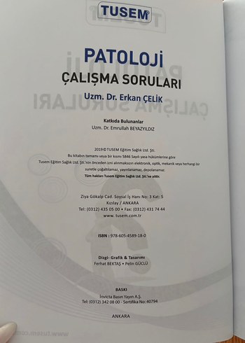  TUSEM Patoloji Çalışma Soruları Kitabı