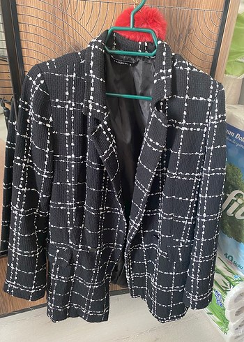 Düğmeli Siyah Kareli Kadın Blazer Ceket - Görsel 2