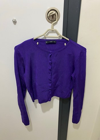 Mor Düğmeli Kadın Hırka - Görsel 2