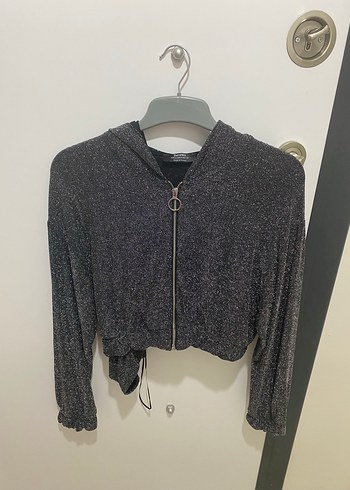 Gri Mini Fermuarlı Kadın Ceket - Görsel 4