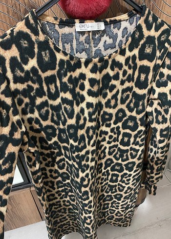 Kahverengi Leopar Desenli Uzun Kollu Bluz - Görsel 2