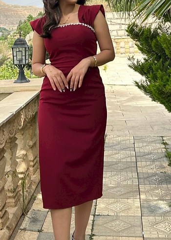 Diğer Bordo Drapeli Straplez Uzun Elbise
