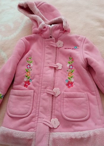 24-36 Ay Beden pembe Renk Kız Çocuk Kürklü Kaban atkı bere
