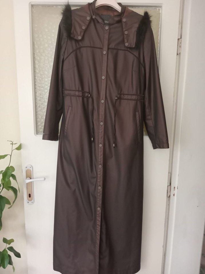 setrms Kahverengi Kadın Deri Uzun Yağmurluk - Görsel 2
