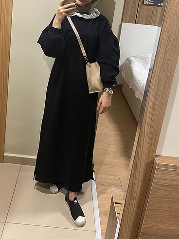 LC Waikiki Fırfırlı dik yaka sweatshirt elbise