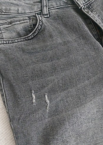 Gri Bol Kesim Midi Kot Pantolon - Görsel 2