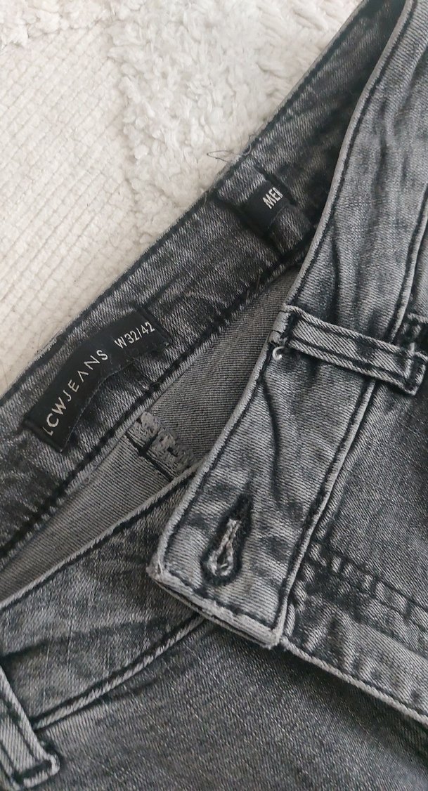 Gri Bol Kesim Midi Kot Pantolon - Görsel 3