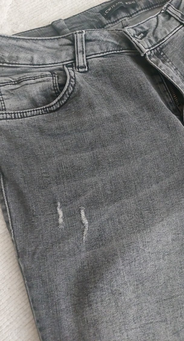 Gri Bol Kesim Midi Kot Pantolon - Görsel 2