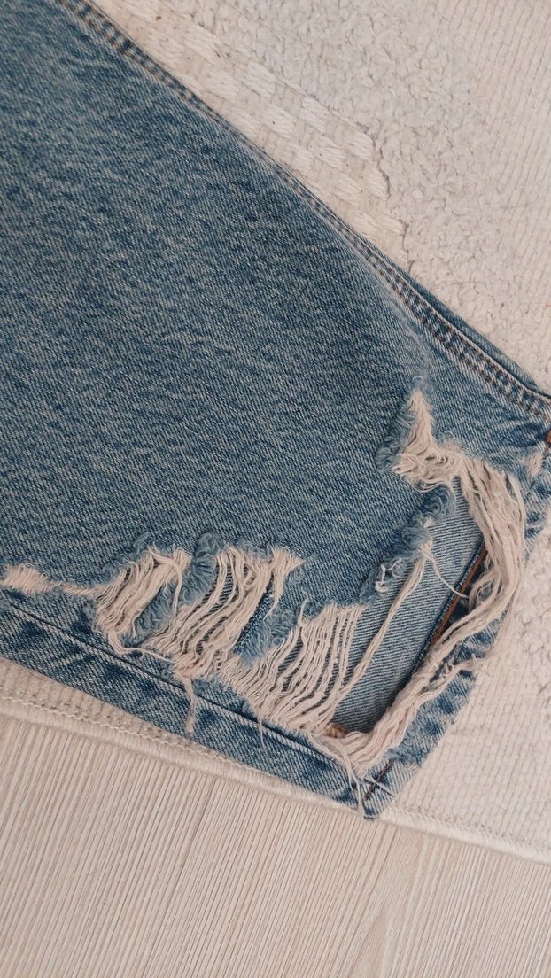 zara Kadın Gri Mavi Yırtık Salaş Kot Pantolon - Görsel 5