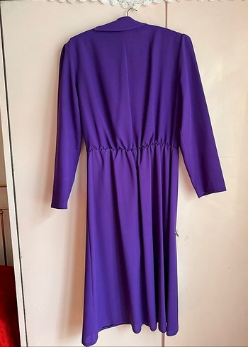 Mor Uzun Kol Drapeli Kadın Elbise vintage elbise - Görsel 3