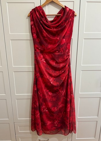 Kırmızı Drapeli Uzun Kadın Elbise - Görsel 2