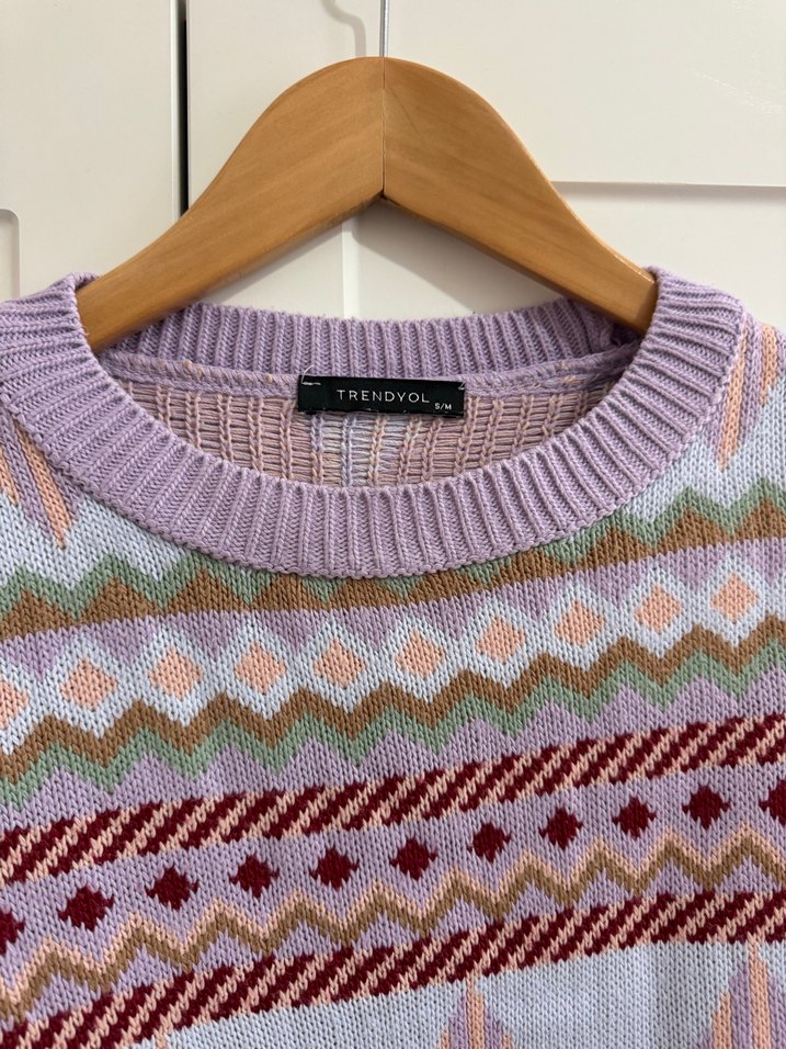 Bohem Çok Renkli Desenli Örgü Kadın Kazak - Görsel 2