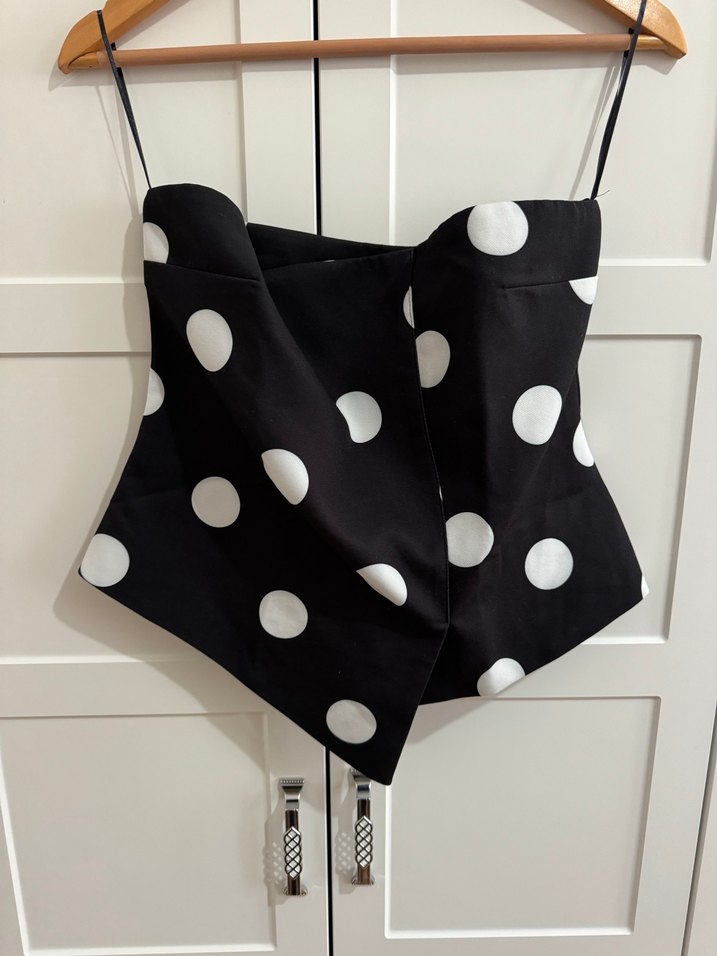 Siyah Puantiyeli Straplez Mini Bluz - Görsel 2