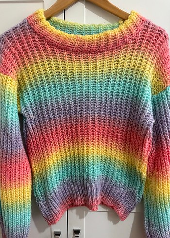 Renkli Batik Desenli Örgü Kadın Kazak - Görsel 2