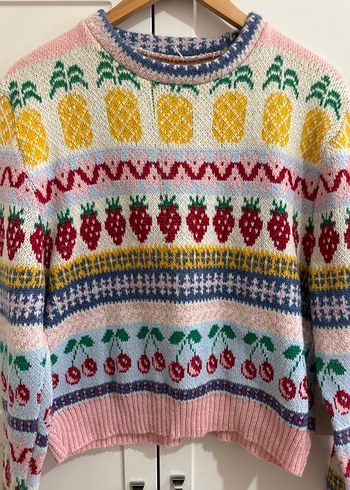 Renkli Desenli Kadın Triko Kazak - Görsel 2