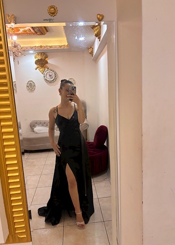 Abiye Drapeli Siyah Uzun V Yaka Gotik Elbise