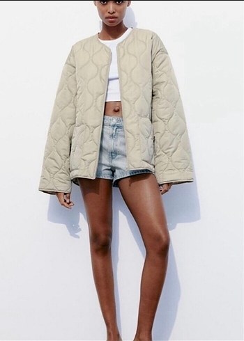 Bej Kadın Mini Denim Ceket