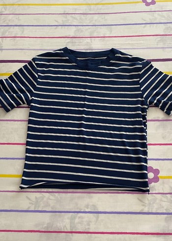 Erkek Çocuk Lacivert Çizgili Kısa Kollu Tişört - Görsel 2