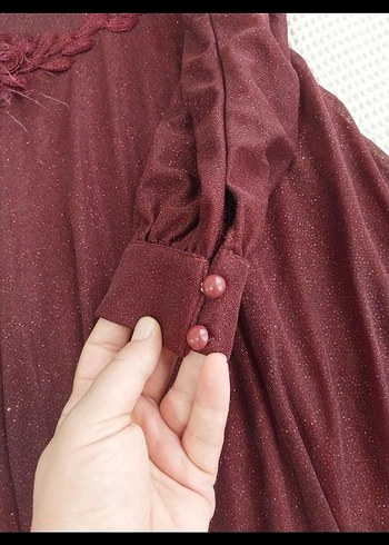 44 Beden Bordo Uzun Kollu simli Elbise