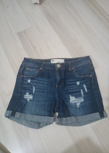 s Beden mavi Renk Kadın Lacivert Kemerli Mini Denim Şort
