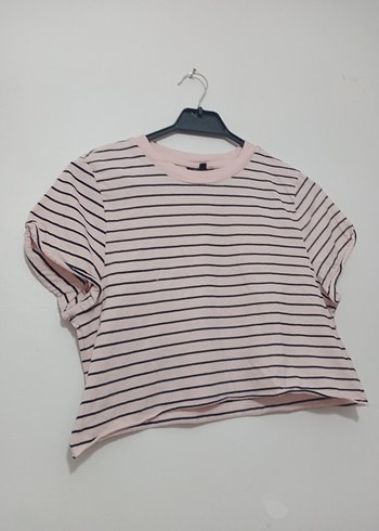 Zara Pembe Çizgili Kısa Kollu Salaş Tişört