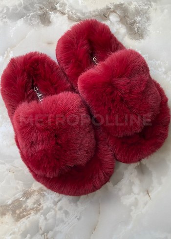 37 Beden Tüylü Peluş Ev Terliği - Bordo