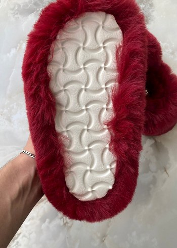 Diğer Tüylü Peluş Ev Terliği - Bordo