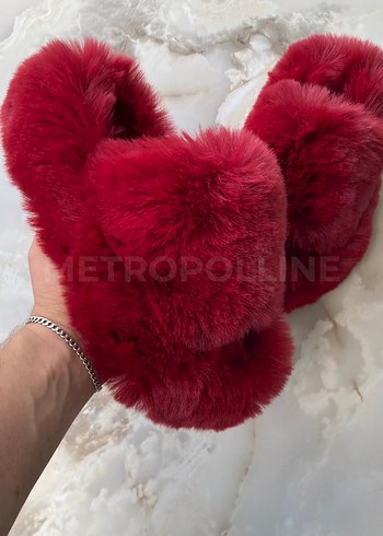 37 Beden bordo Renk Tüylü Peluş Ev Terliği - Bordo