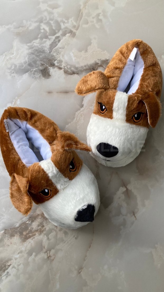 Köpek Figürlü Panduf - Kahverengi - Görsel 2