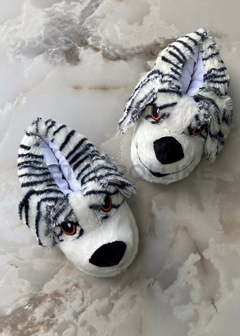 Köpek Figürlü Panduf - Siyah/Beyaz - Görsel 4