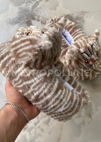 Kedi Figürlü Panduf - Kahverengi - Görsel 2