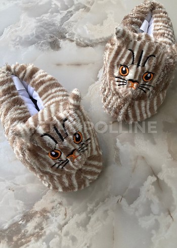 Kedi Figürlü Panduf - Kahverengi - Görsel 3