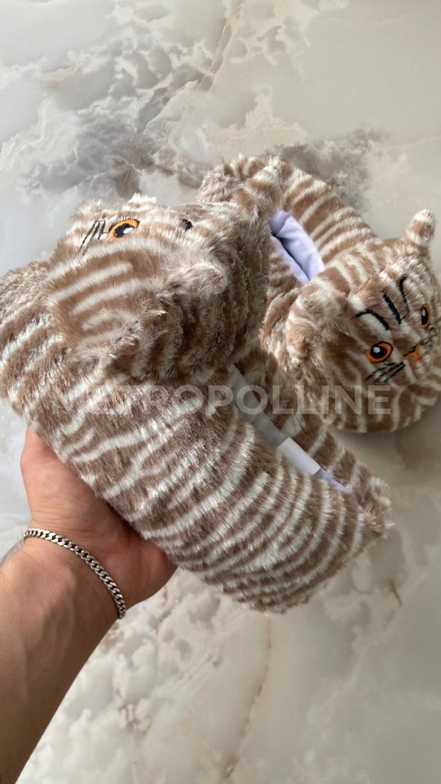 Kedi Figürlü Panduf - Kahverengi - Görsel 2