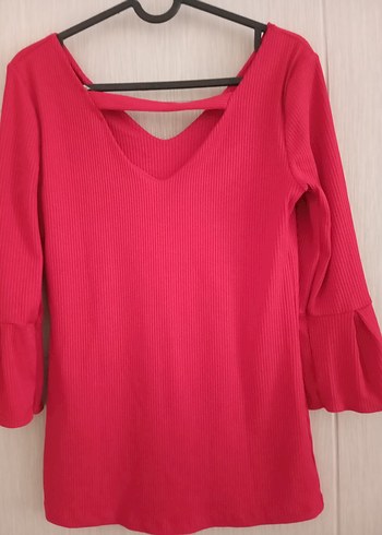 Kırmızı V Yaka Kadın Bluz - Görsel 2