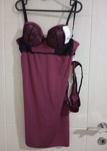 Bordo Mini Saten Gecelik - Görsel 3