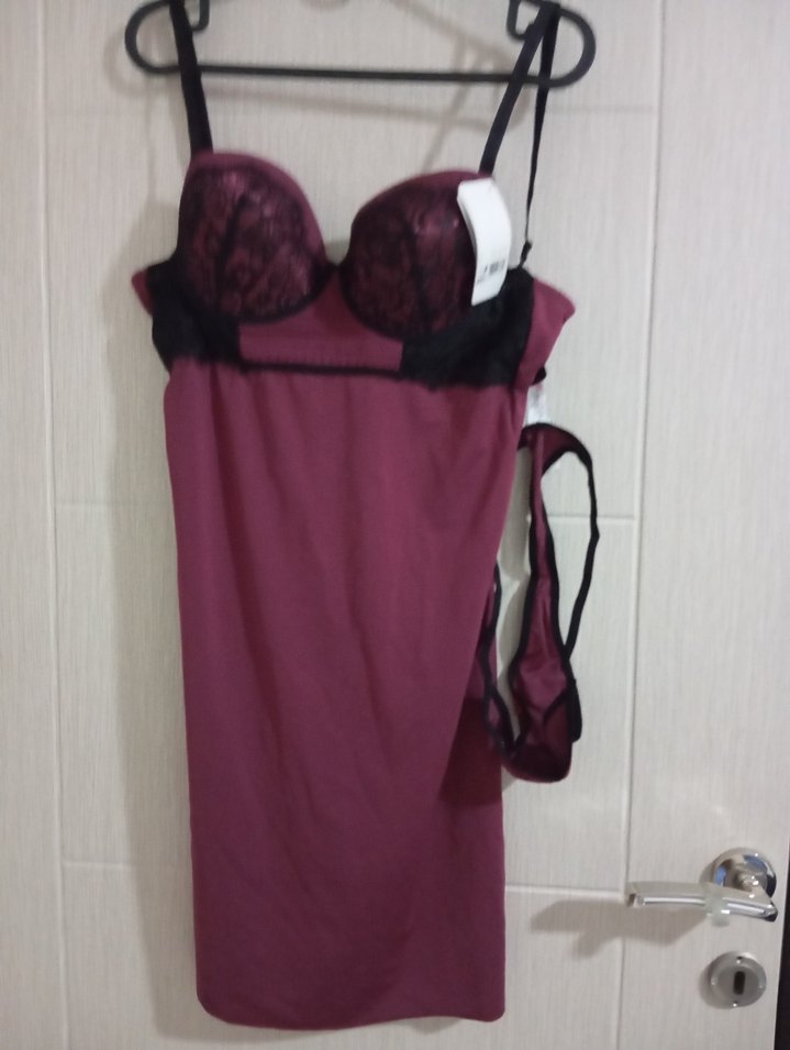 Bordo Mini Saten Gecelik - Görsel 3