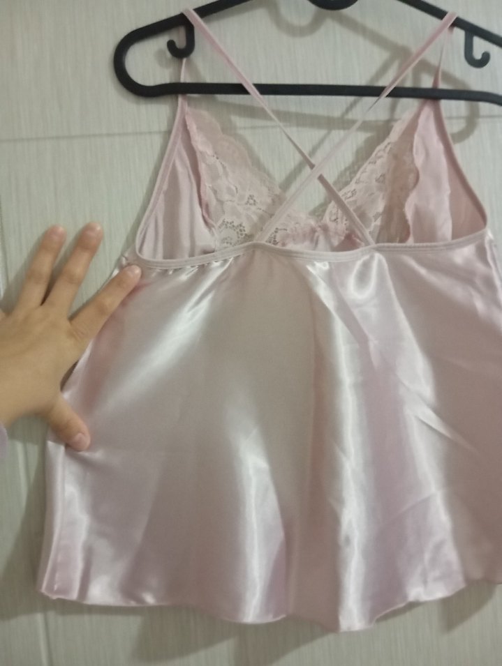 Pembe Dantel Detaylı İp Askılı Midi Gecelik - Görsel 2