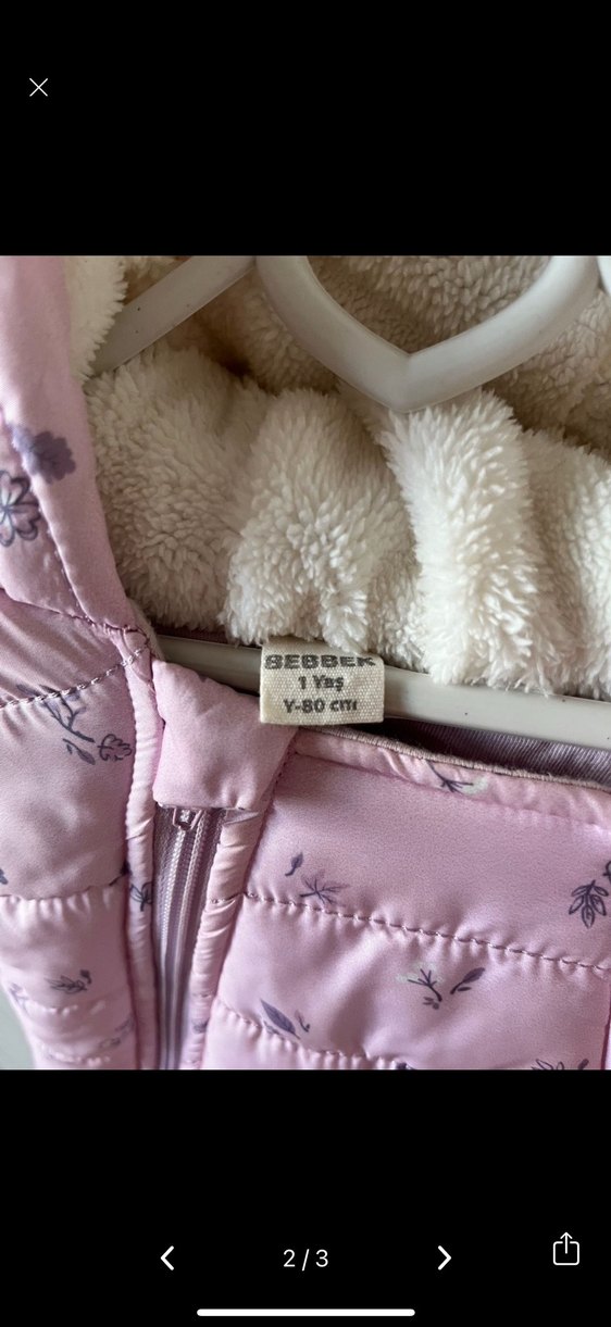 Pembe Nakışlı Kürklü Bebek Kış Tulumu - Görsel 2