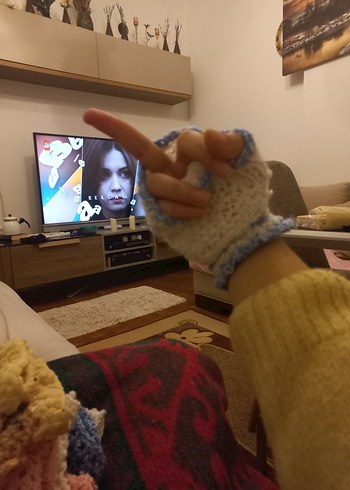 Renkli Nakışlı Örgü Kız Eldivenleri - Görsel 5