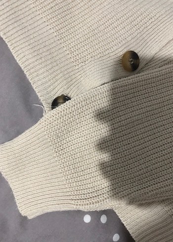 Bej Düğmeli Kadın Midi Triko Hırka - Görsel 2