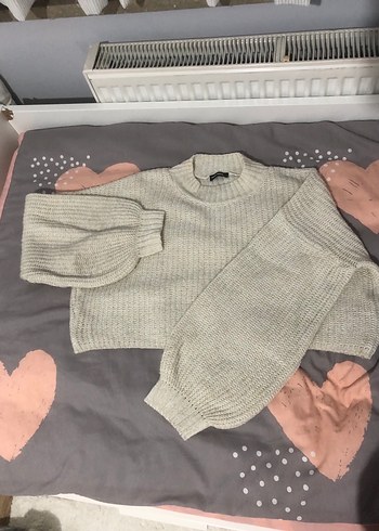 Gri Örgü Kadın Triko Kazak - Görsel 2