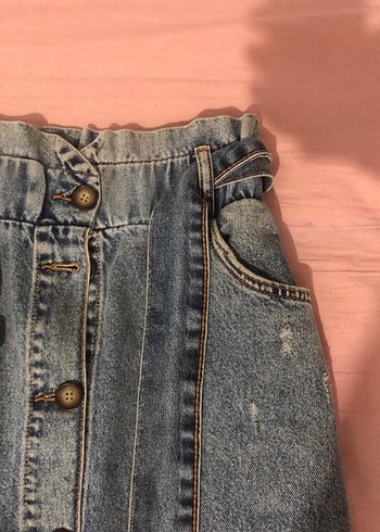 Mavi Vintage Midi Kot Etek Tokalı - Görsel 3