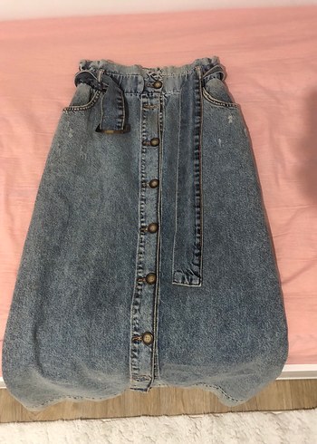 Mavi Vintage Midi Kot Etek Tokalı - Görsel 2