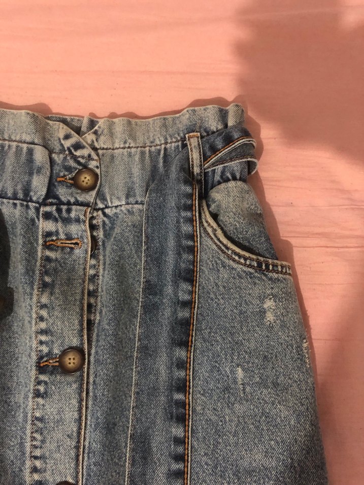 Mavi Vintage Midi Kot Etek Tokalı - Görsel 3