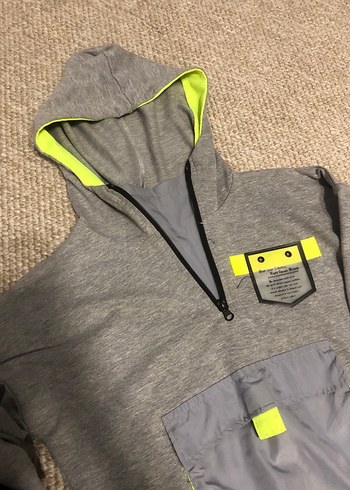 Erkek Gri Kapüşonlu Fermuarlı takım Sweatshirt - Görsel 3