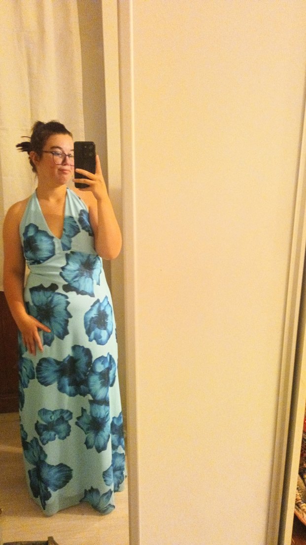 Mavi boyundan bağlamalı elbise - Görsel 2