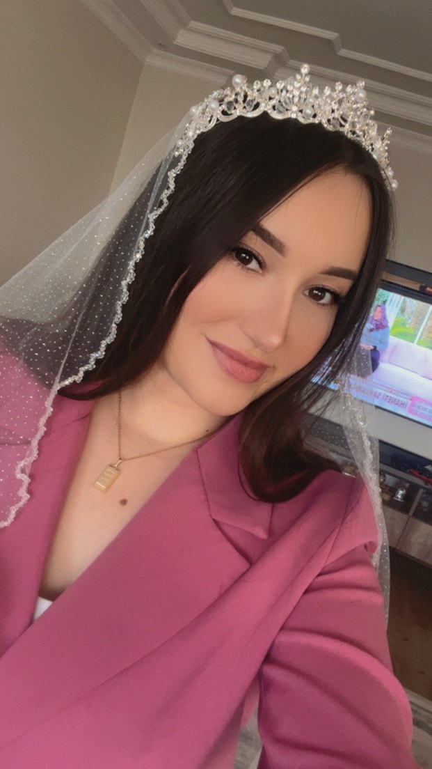 İnci ve Taşlı Beyaz Düğün Tacı - Görsel 2