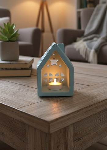 Pastel Mavi Ev Şeklinde Mumluk - Görsel 2